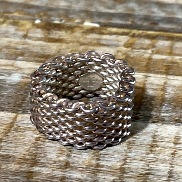 Vintage Tiffany & Co Size 5 Somerset Mesh Basket Weave Ring Sterling Silver 925 - Picture 8 of 12